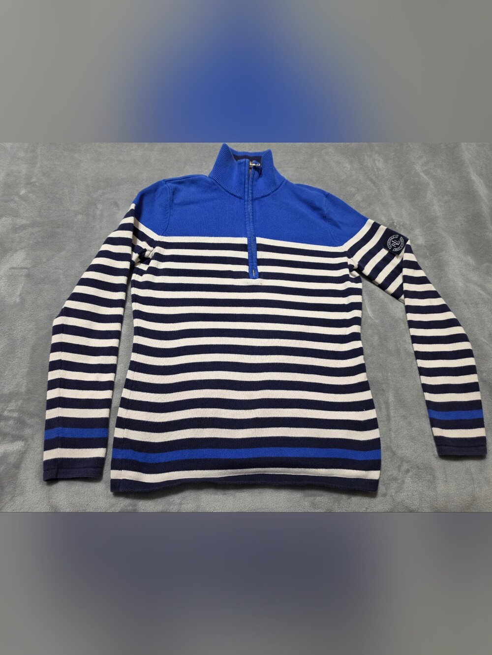 Lauren Ralph Lauren Blue Striped Quarter Zip Knit Sweater Preppy Medium